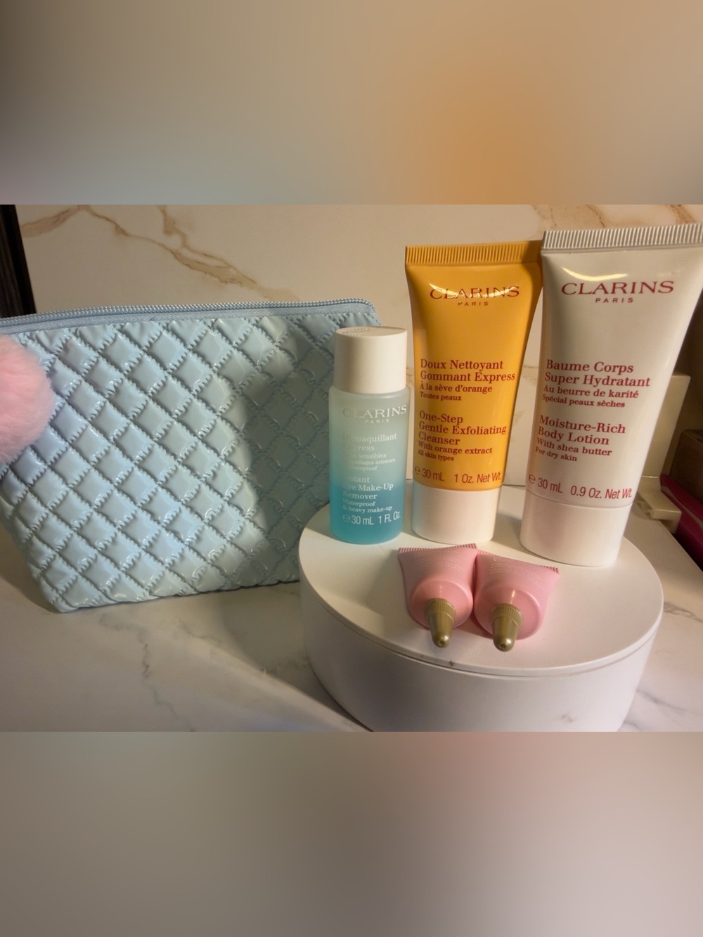 Clarins 5pc Skincare Set with Cosmetic Bag